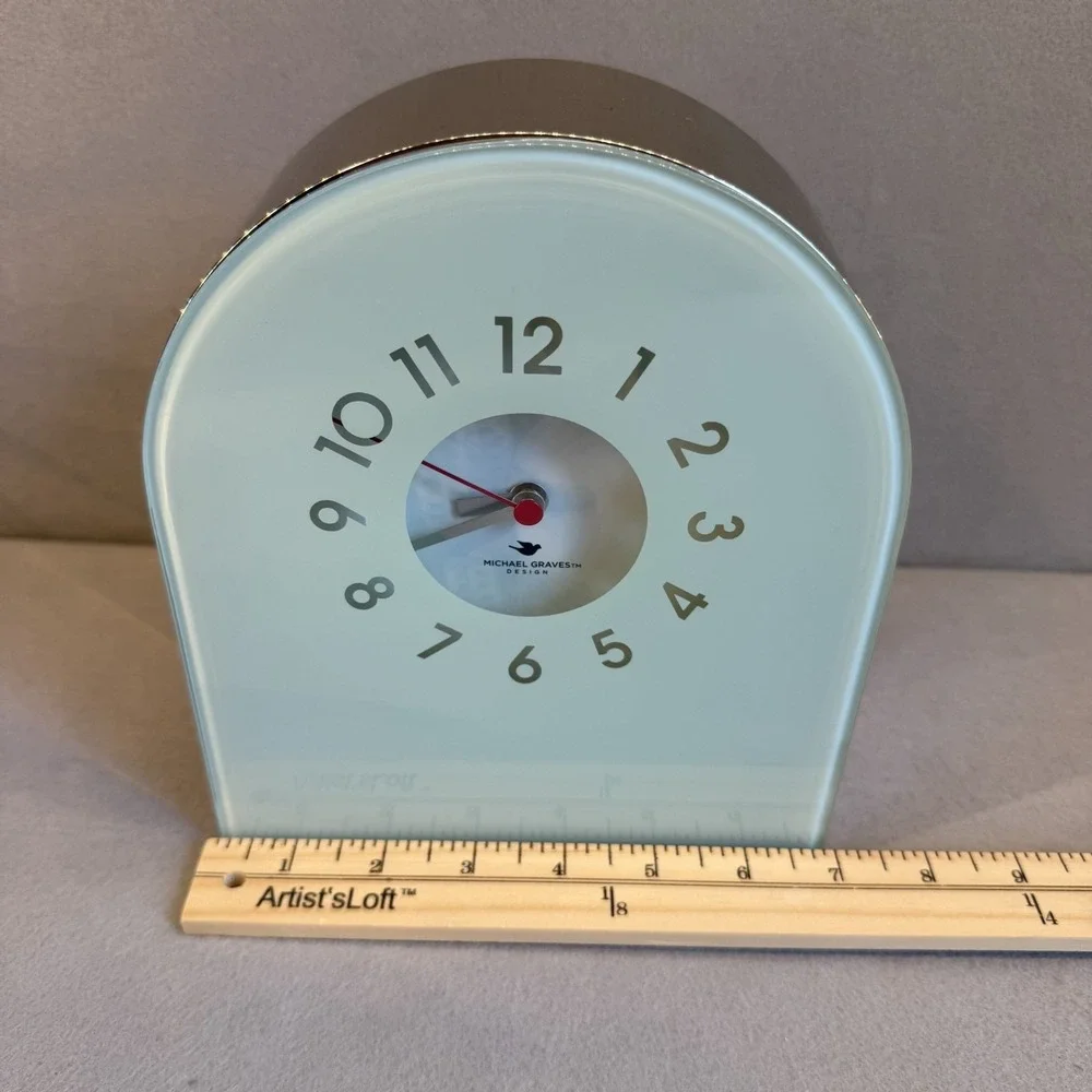 Michael Graves Celadon Glass Mantel‎ Clock Postmodern Y2K  MCM Arched